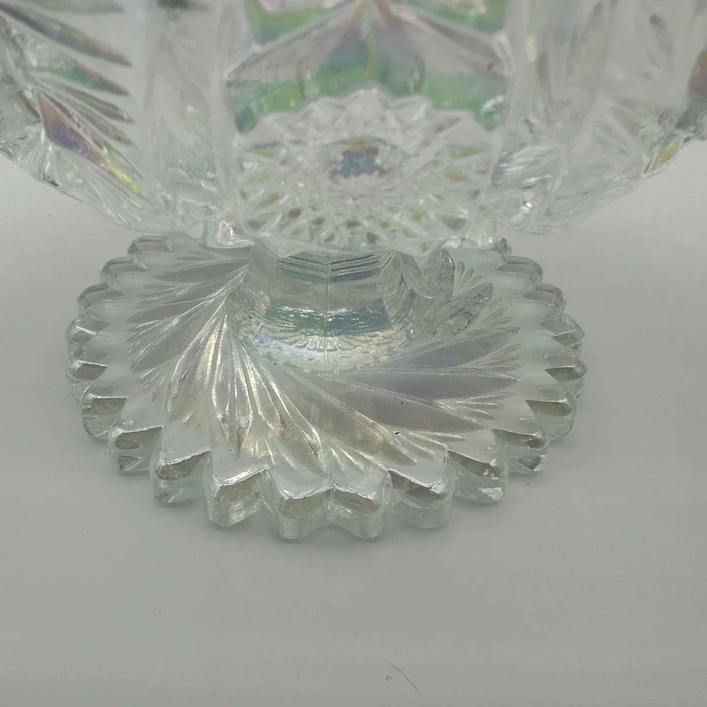 Vintage L.E. Smith Carnival Glass Footed Bowl Iridescent Pinwheel Star Pattern